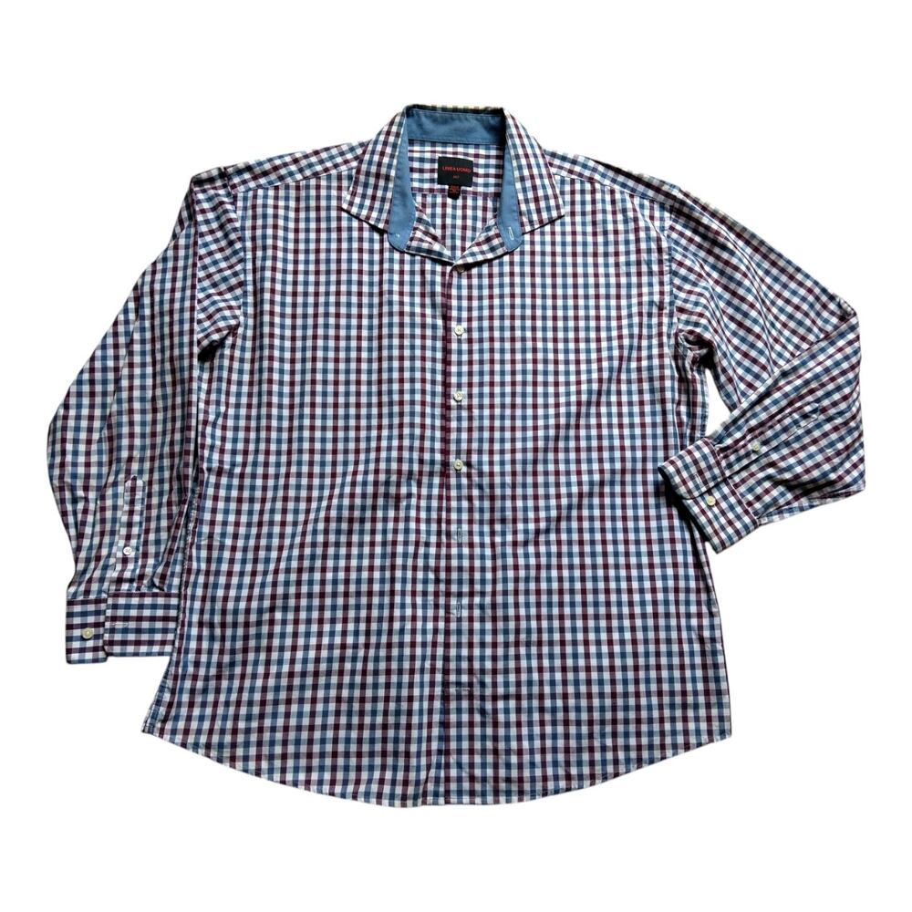 Men's Blue, Brown, White Linea Uomo Button Up, 3XLT, Cotton, Polyester, Check